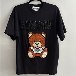 Moschino Black Tee with Embroidered Bear